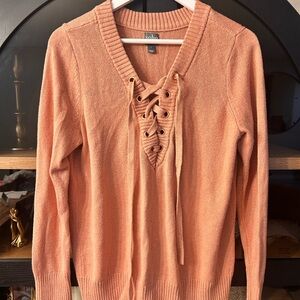 Women's Lace-Up Sweater - Pink